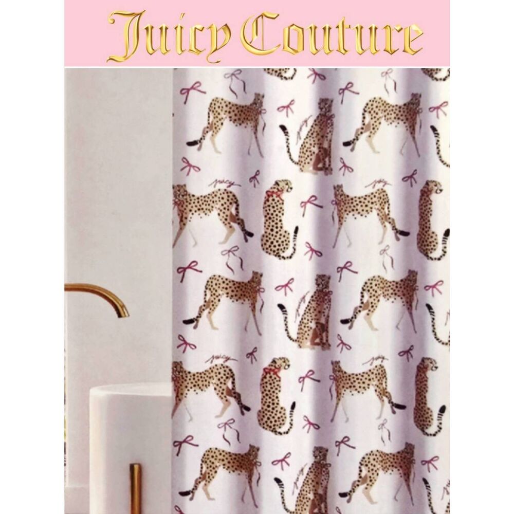 Juicy Couture Home Script Logo Lioness Printed Shower Curtain w/Hooks